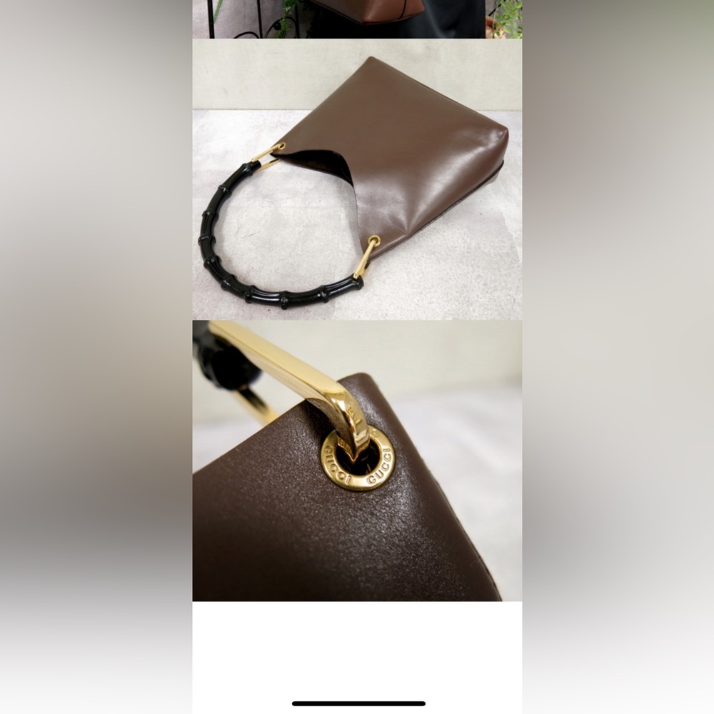 SOLD-SOLD- Gucci Brown Handbag with Black Bamboo Handle - Picture 3 of 14